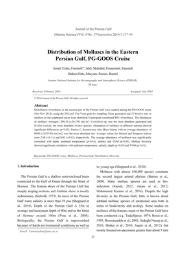 Distribution of Molluscs in the Eastern Persian Gulf, PG-GOOS Cruise