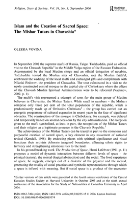 Islam and the Creation of Sacred Space: the Mishar Tatars in Chuvashia*