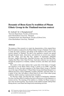 Dynamic of Boon Kam Fa Tradition of Phuan Ethnic Group in the Thailand Tourism Context