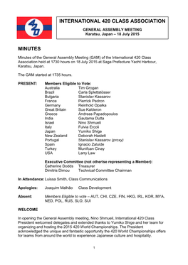 Minutes International 420 Class Association