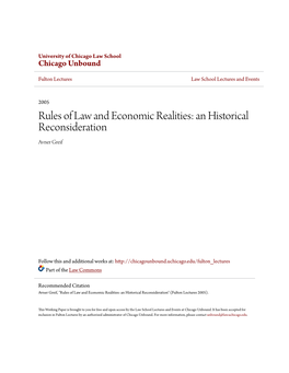 Rules of Law and Economic Realities: an Historical Reconsideration Avner Greif