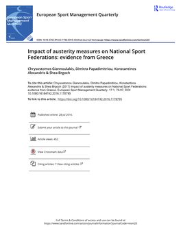 Impact of Austerity Measures on National Sport Federations: Evidence from Greece