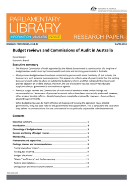 Budget Reviews and Commissions of Audit in Australia