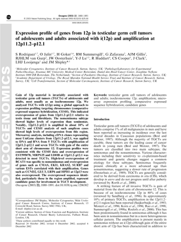 Expression Profile of Genes from 12P in Testicular Germ Cell Tumors Of