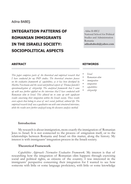 Integration Patterns of Romanian Immigrants in The