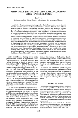 Reflectance Spectra of Plumage Areas Colored by Green Feather Pigments