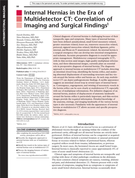 Internal Hernias in the Era of Multidetector CT