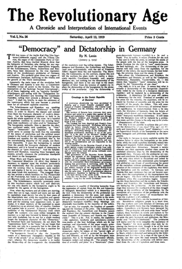 The Revolutionary Age a Chronicle and Interpretation of International Events ,-' ~ Voli,No.26 Saturday, April 12, 1919 Price 3 Cents