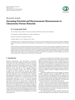 Research Article Streaming Potential and Electroosmosis Measurements to Characterize Porous Materials