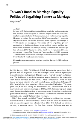 Taiwants Road to Marriage Equality: Politics of Legalizing Same-Sex