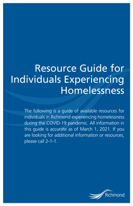 Resource Guide for Individuals Experiencing Homelessness