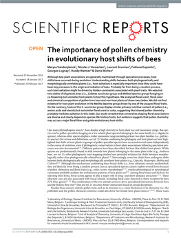 The Importance of Pollen Chemistry in Evolutionary Host Shifts of Bees Maryse Vanderplanck1, Nicolas J