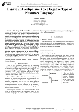 Passive and Antipassive Voice Ergative Type of Nusantara Language