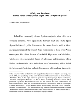 Poland Reacts to the Spanish Right, 1936-1939 (And Beyond)1