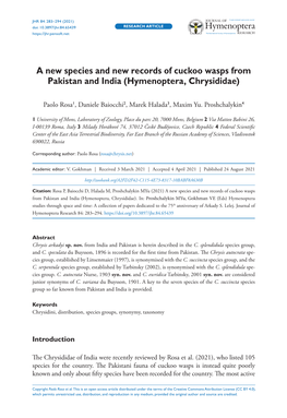 A New Species and New Records of Cuckoo Wasps from Pakistan and India (Hymenoptera, Chrysididae)