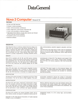 Nova 2 Computer Nova 2110 FEATURES