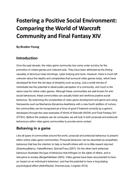 Fostering a Positive Social Environment: Comparing the World of Warcraft Community and Final Fantasy XIV