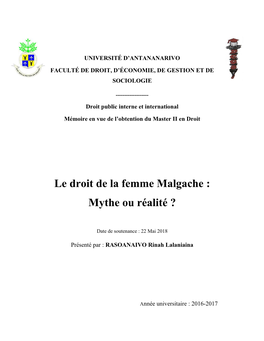 Le Droit De La Femme Malgache : Mythe Ou Réalité ?