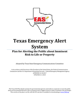 Texas State EAS Plan Actually Is a Multi-County Area Designated As ” Operational Area” Or “Local Area” for EAS Activation Purposes