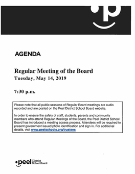 Regular Meeting of the Board Tuesday, May 14, 2019