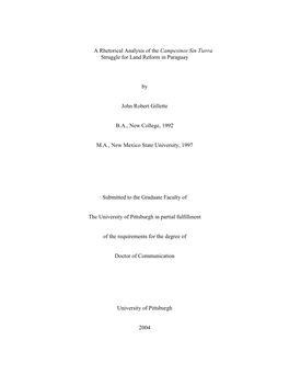 The Rhetoric of Land Reform: Paraguay