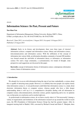 Information Science: Its Past, Present and Future