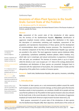 Invasions of Alien Plant Species in the South Urals: Current State of the Problem L