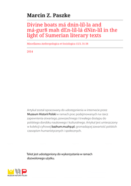 Marcin Z. Paszke Divine Boats Má Dnin-Líl-La and Má-Gur8 Mah Den-Líl-Lá Dnin-Líl in the Light of Sumerian Literary Texts