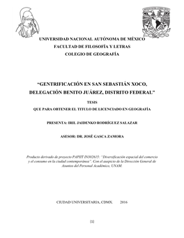 Tesis: Gentrificación En San Sebastián Xoco, Delegación
