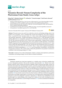 Venomics Reveals Venom Complexity of the Piscivorous Cone Snail, Conus Tulipa