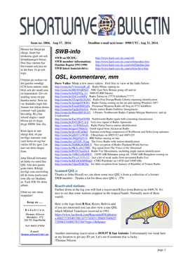 SWB-Info QSL, Kommentarer