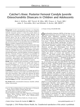 Catcher's Knee: Posterior Femoral Condyle Juvenile Osteochondritis