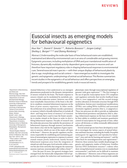 Eusocial Insects As Emerging Models for Behavioural Epigenetics