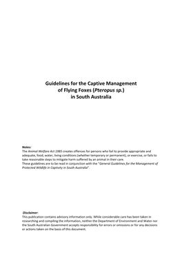 Guidelines for the Captive Management of Flying Foxes (Pteropus Sp.) in South Australia