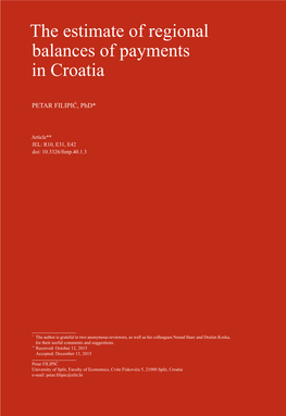 The Estimate of Regional Balances of Payments in Croatia