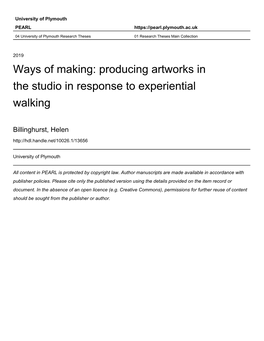 Producing Artworks in the Studio in Response to Experiential Walking
