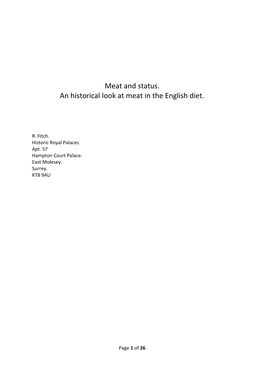 Meat and Status. an Historical Look at Meat in the English Diet