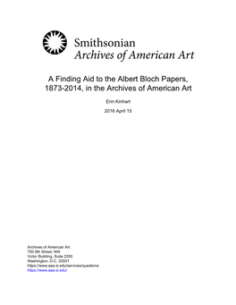 A Finding Aid to the Albert Bloch Papers, 1873-2014, in the Archives of American Art