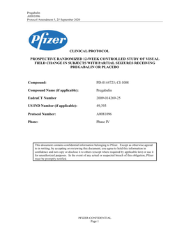 Clinical Protocol Prospective Randomized 12-Week Controlled Study of Visual Field Change in Subjects with Partial Seizures Recei