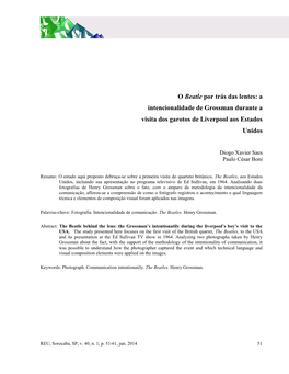 O Beatle Por Trás Das Lentes: a Intencionalidade De Grossman Durante a Visita Dos Garotos De Liverpool Aos Estados Unidos