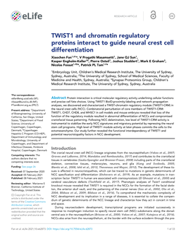 TWIST1 and Chromatin Regulatory Proteins Interact to Guide Neural