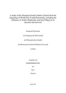 A Study of the Ukrainian Greek-Catholic Church From