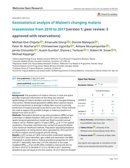 Geostatistical Analysis of Malawi's Changing Malaria Transmission From