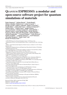 QUANTUM ESPRESSO: a Modular and Open-Source Software Project for Quantum Simulations of Materials