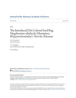 Hemiptera: Rhyparochromidae): New for Arkansas S