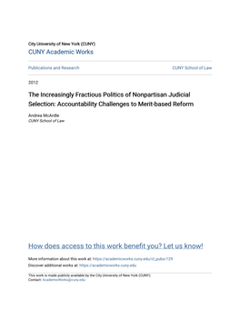 The Increasingly Fractious Politics of Nonpartisan Judicial Selection: Accountability Challenges to Merit-Based Reform