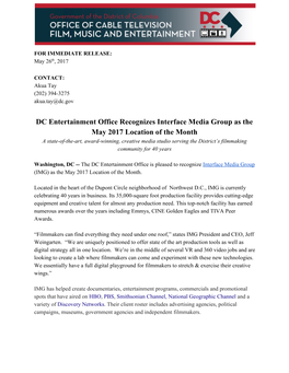 DC Entertainment Office Recognizes Interface Media Group As the May