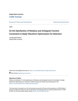 On the Satisfaction of Modulus and Ambiguity Function Constraints in Radar Waveform Optimization for Detection