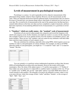 Levels of Measurement in Psychological Research