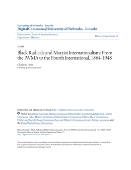 Black Radicals and Marxist Internationalism: from the IWMA to the Fourth International, 1864-1948 Charles R